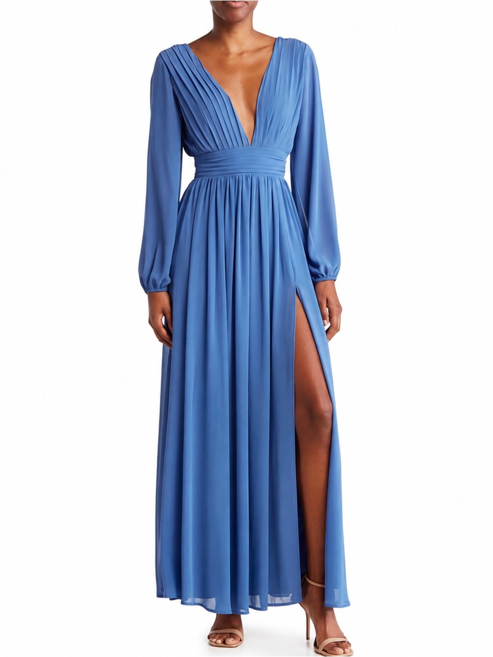 Love By Design Blue Chiffon Long Sleeve Maxi Dress Size S